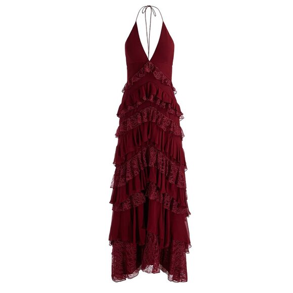 Alice and Olivia Liana V Neck Ruffle Maxi Dress - Picture 4 of 6